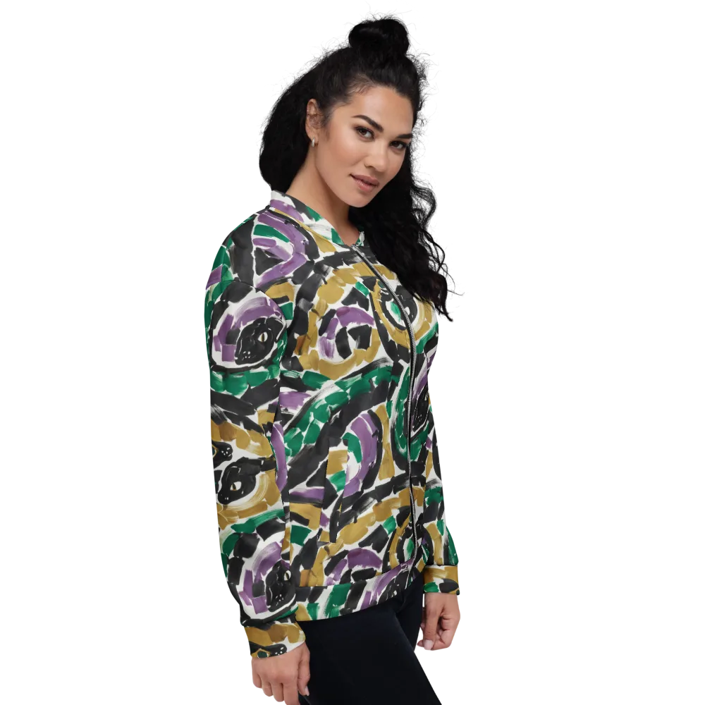 Emerald Ink Cats on Bomber Jacket — Right