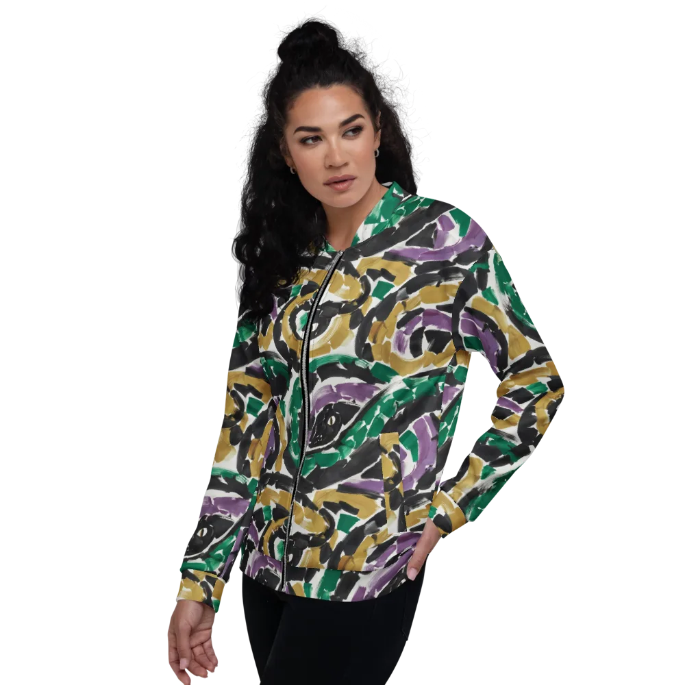 Emerald Ink Cats on Bomber Jacket — Left