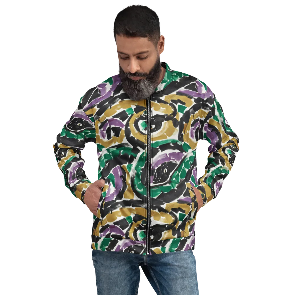 Emerald Ink Cats on Bomber Jacket — Front