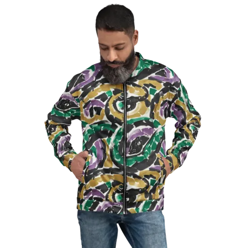 Emerald Ink Cats on a Bomber Jacket