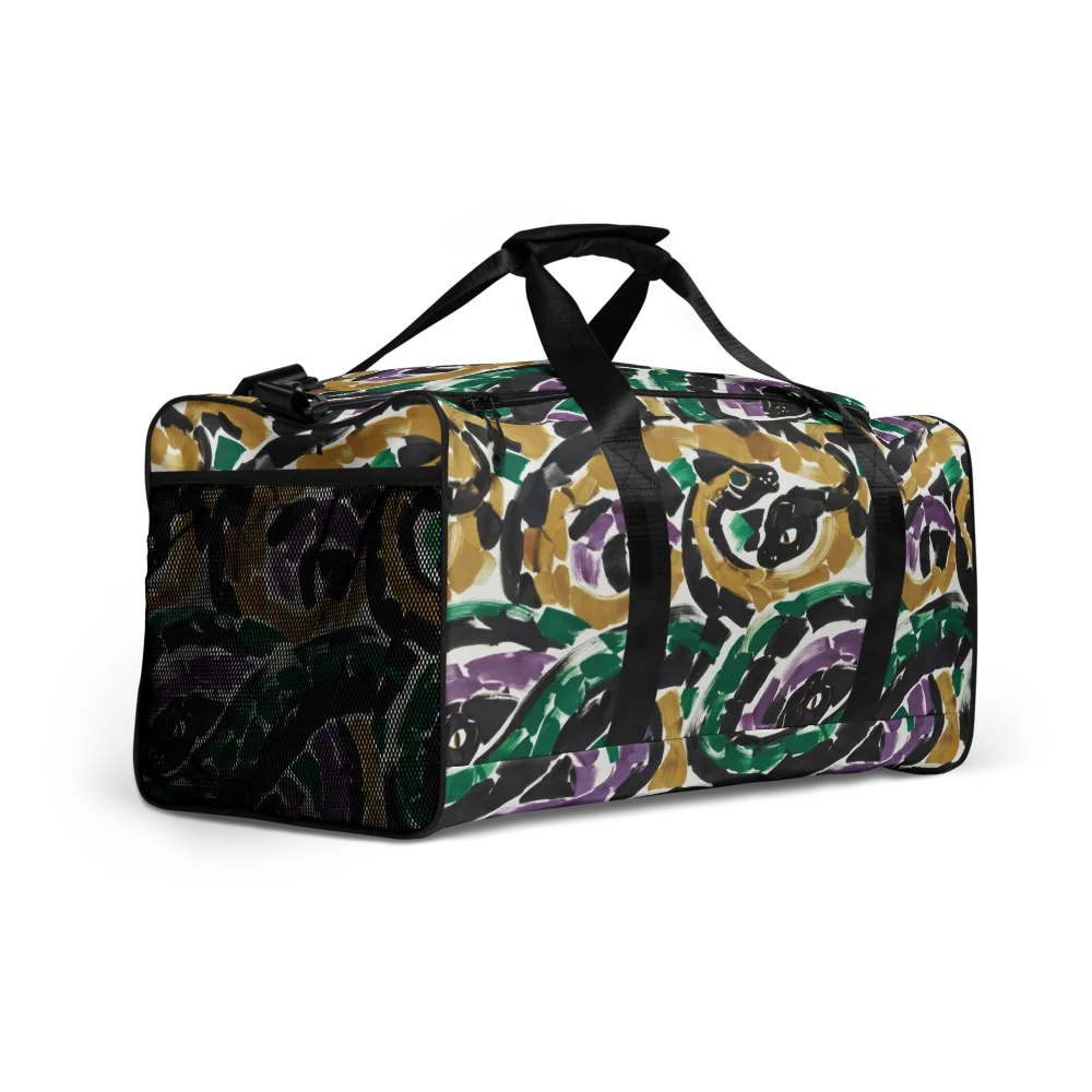 Emerald Ink Cats on Duffle Bag — Right Front
