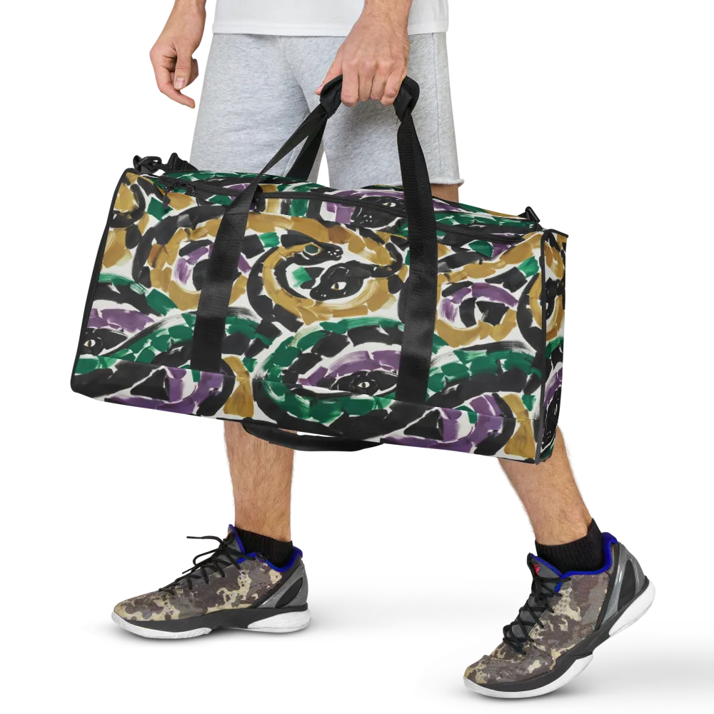 Emerald Ink Cats on Duffle Bag — Front
