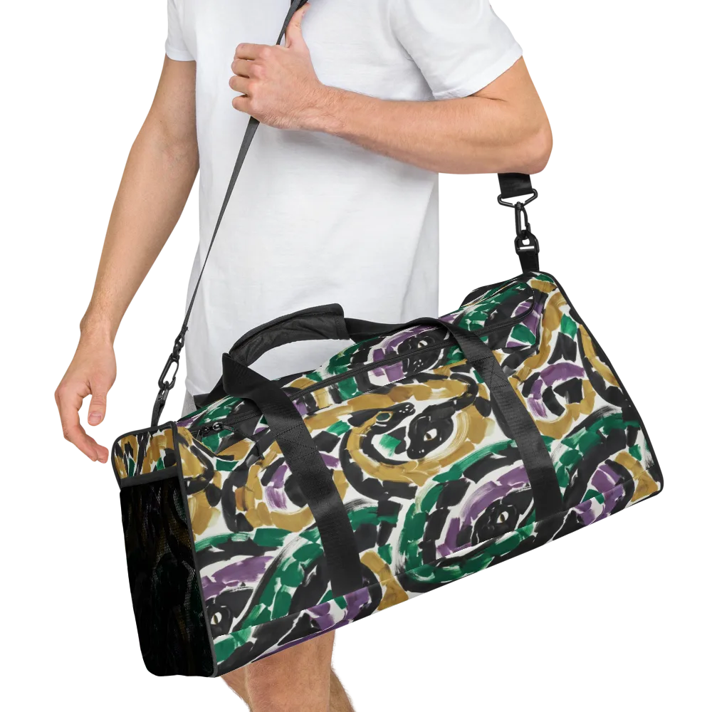 Emerald Ink Cats on Duffle Bag — Right Front