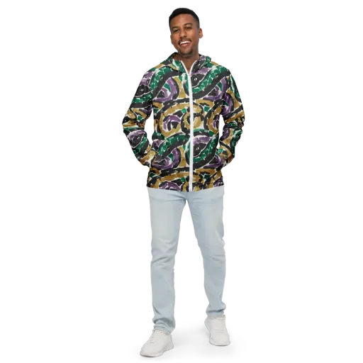 Emerald Ink Cats on a Men's Windbreaker