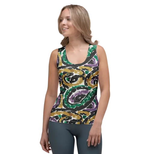 Emerald Ink Cats on a Women's Tank Top