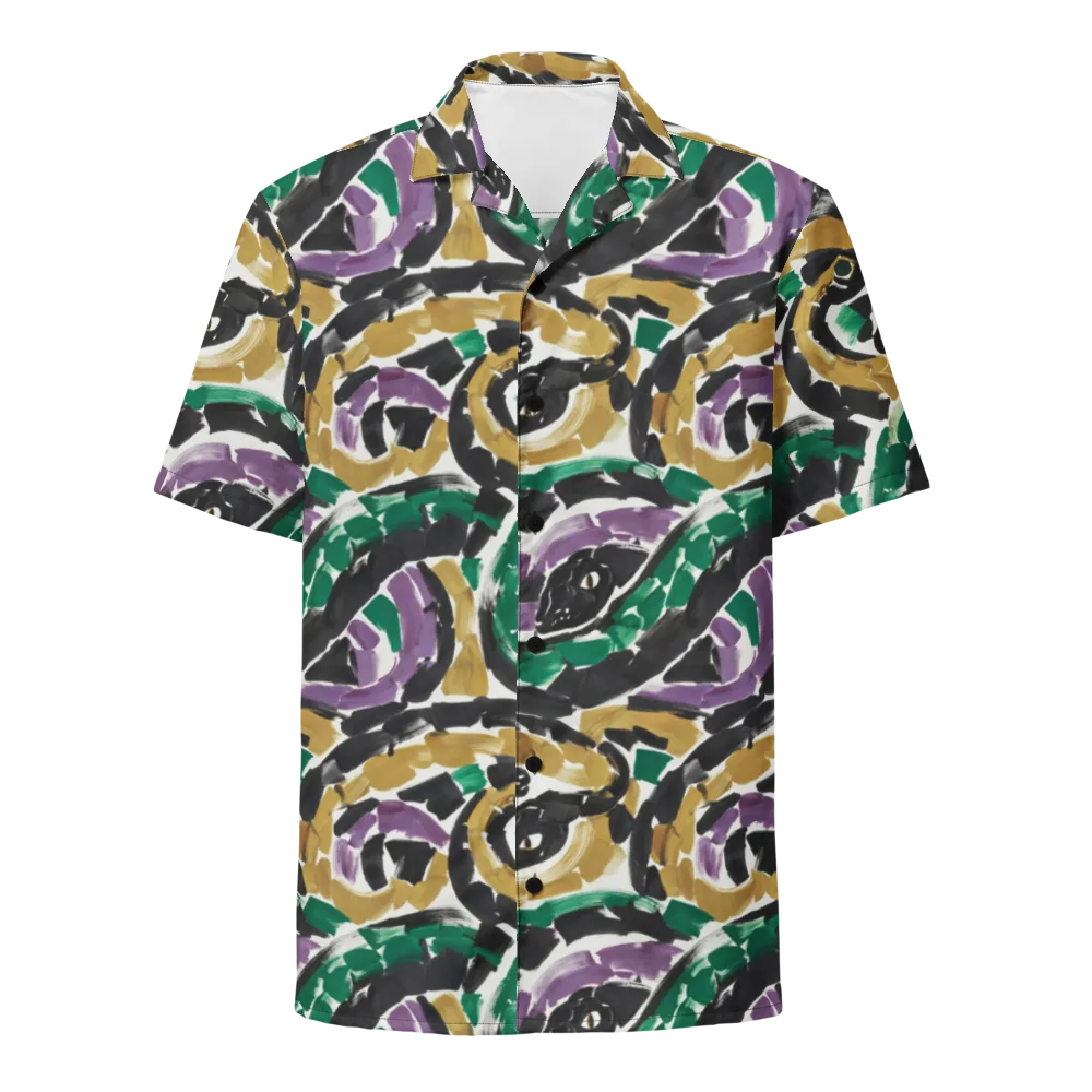 Emerald Ink Cats on Button Shirt — Front