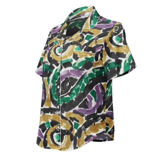 Emerald Ink Cats on a Women's Short Sleeve Pajama Top