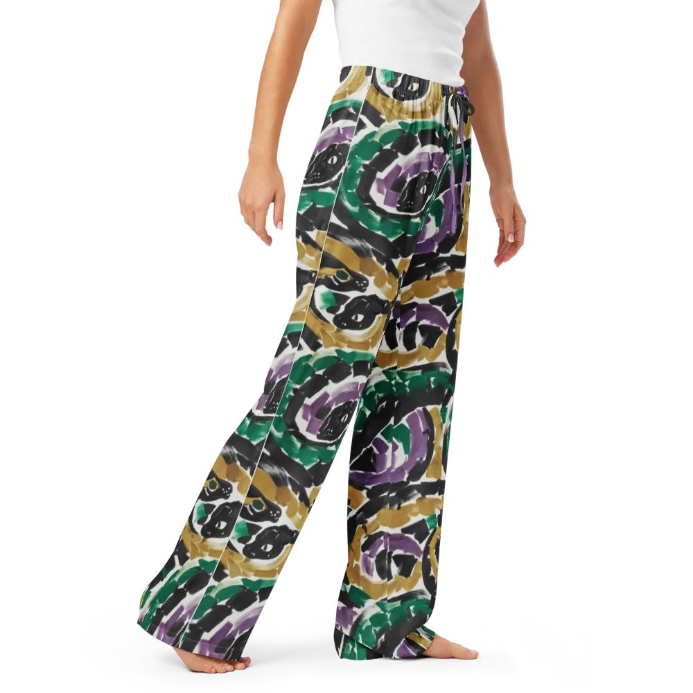Emerald Ink Cats on Women's Pajama Pants — Right Front