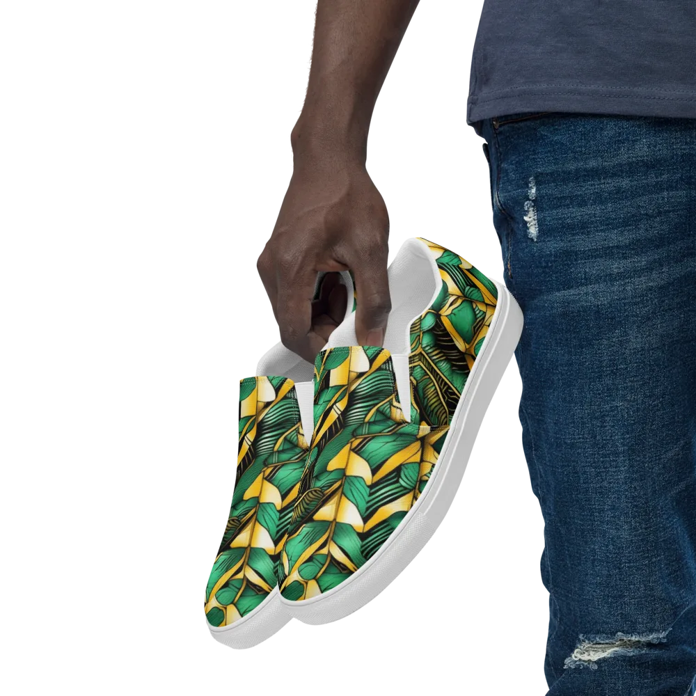 Midas Monstera on Men's Slip-On Canvas Shoes — Left Front