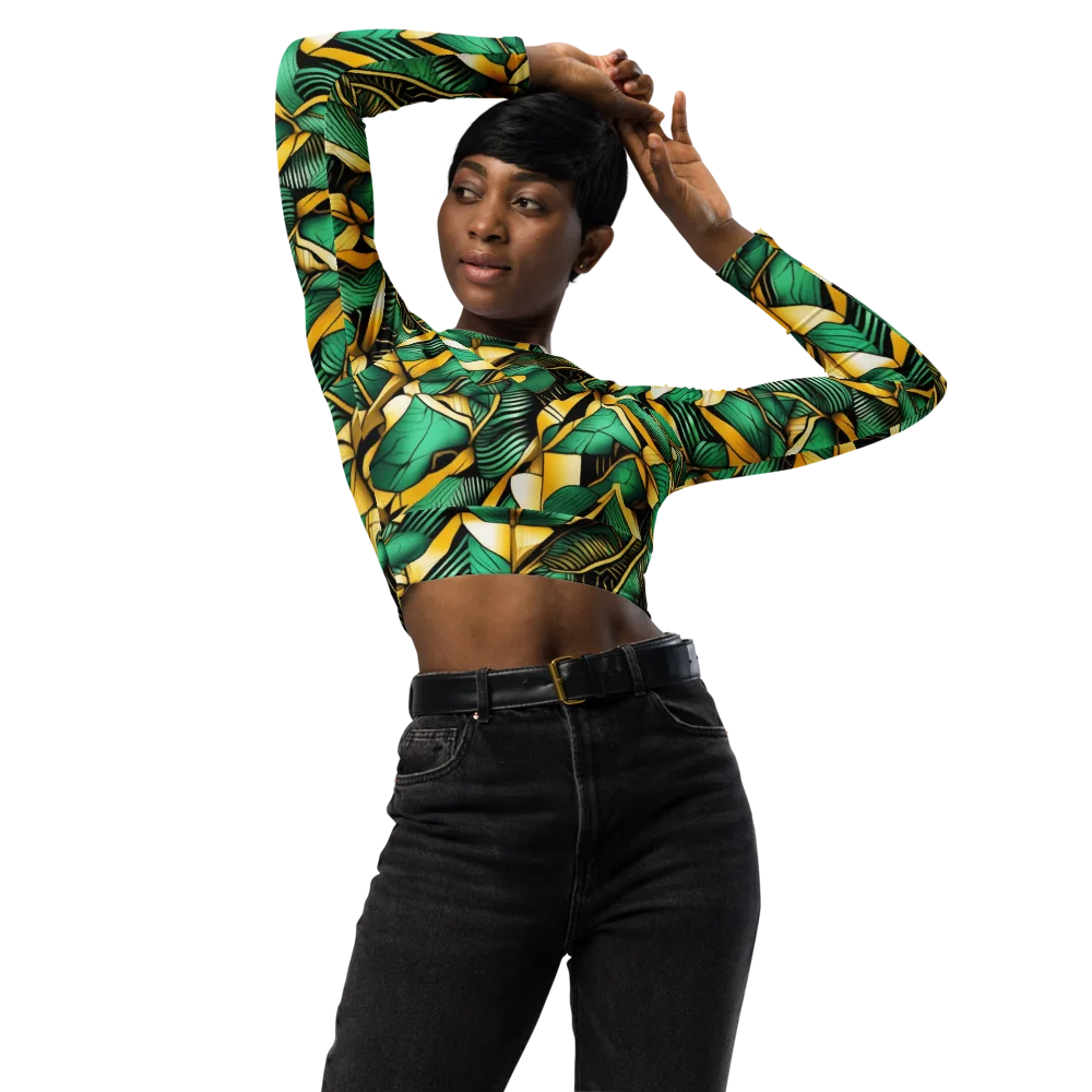 Midas Monstera on Long Sleeve Crop Top — Front