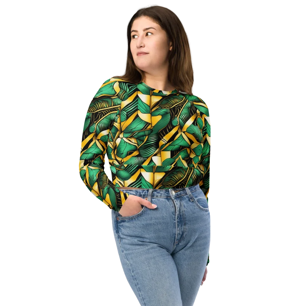 Midas Monstera on Long Sleeve Crop Top — Front