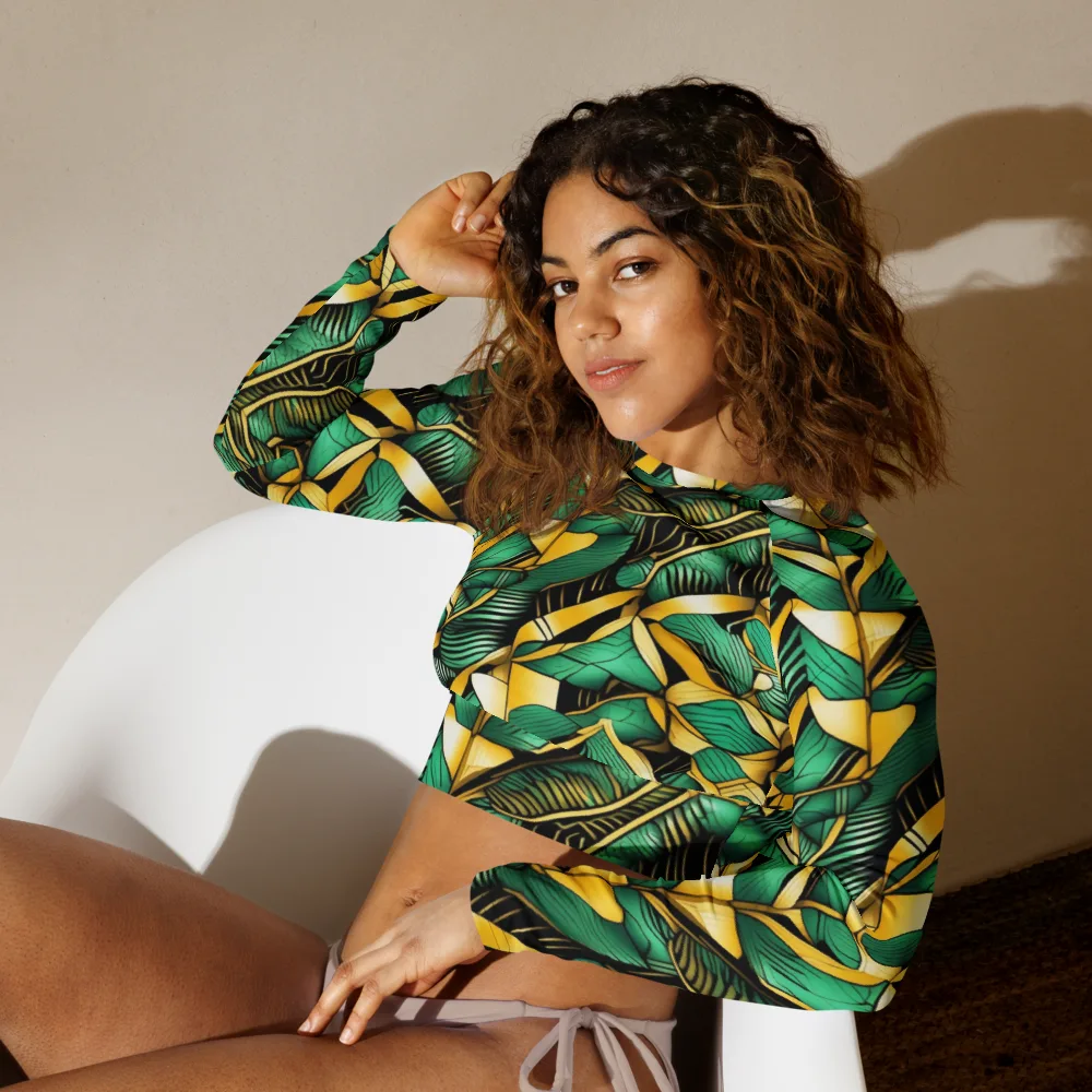 Midas Monstera on Long Sleeve Crop Top — Left Front