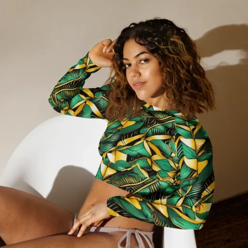 Midas Monstera on a Long Sleeve Crop Top