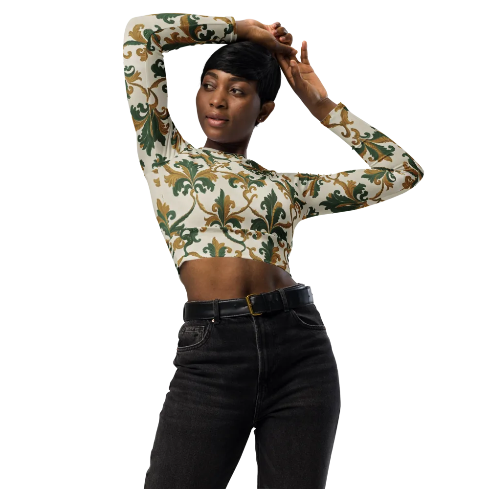 Olive Rocaille on Long Sleeve Crop Top — Front