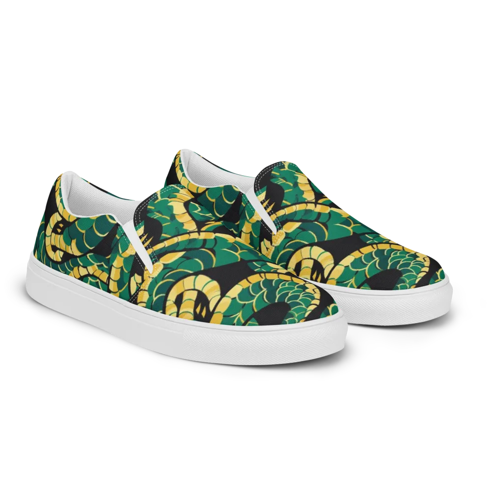 Jungle Ouroboros on Men's Slip-On Canvas Shoes — Right Front