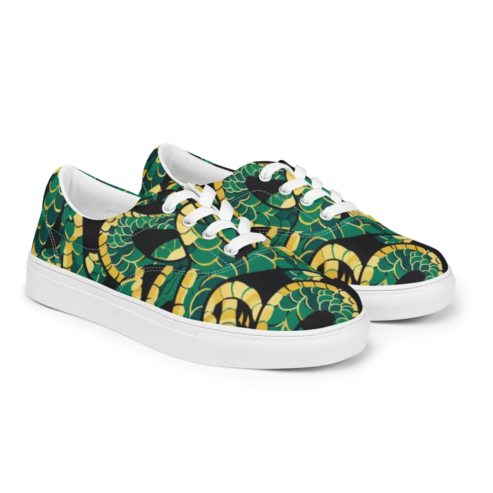 Jungle Ouroboros on Men's Lace-Up Canvas Shoes — Right Front