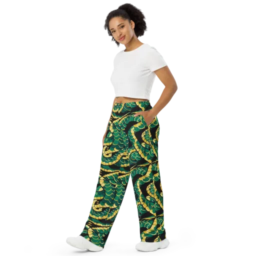 Jungle Ouroboros on a Wide-Leg Pants