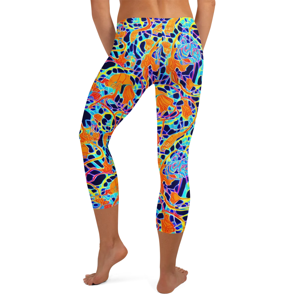 Neon Coral Circuit on Capri Leggings — Back