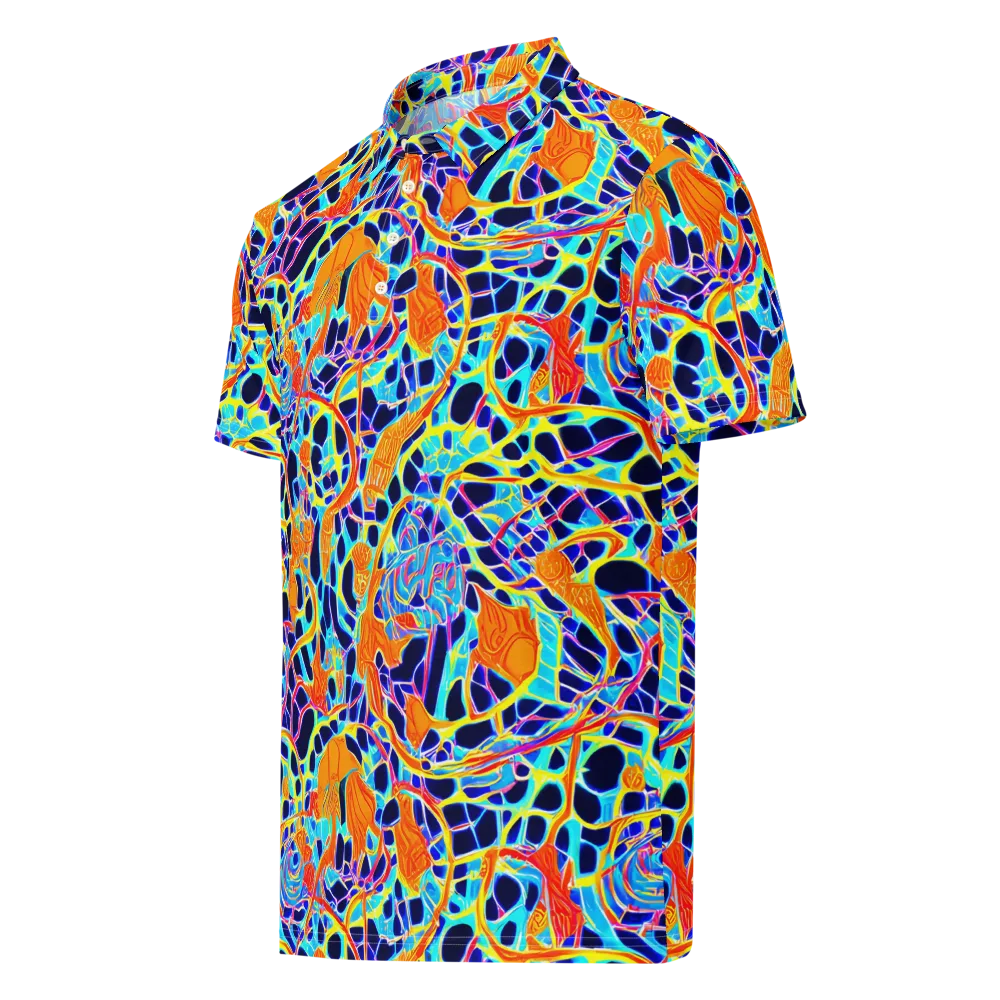 Neon Coral Circuit on Men's Slim Fit Polo Shirt — Left Front