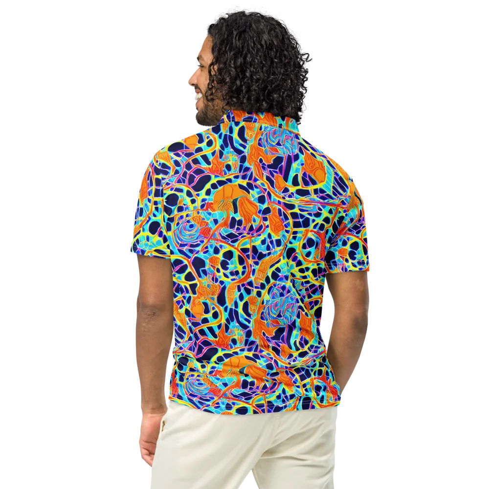 Neon Coral Circuit on Men's Slim Fit Polo Shirt — Back