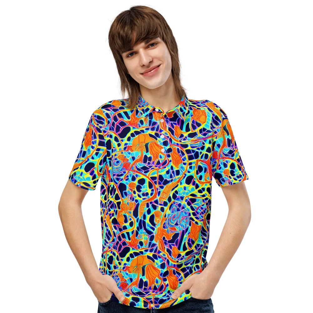 Neon Coral Circuit on Men's Slim Fit Polo Shirt — Front