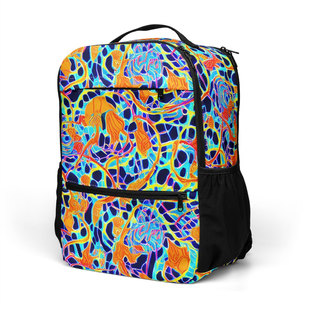 Neon Coral Circuit on Utility Backpack — Left Front