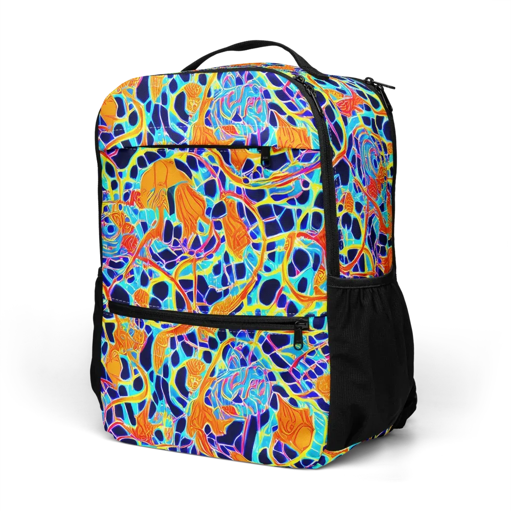 Neon Coral Circuit on Utility Backpack — Left Front
