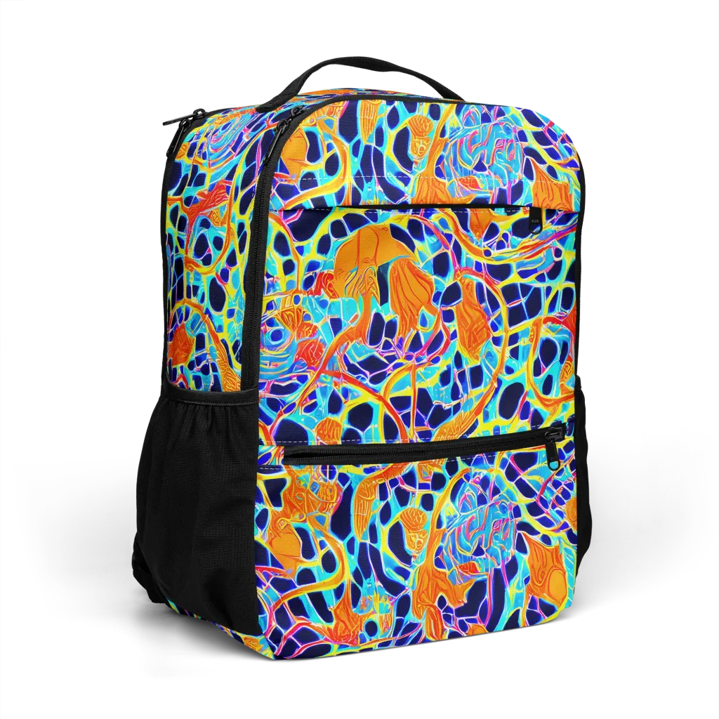 Neon Coral Circuit on Utility Backpack — Right Front