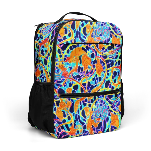 Neon Coral Circuit on a Utility Backpack