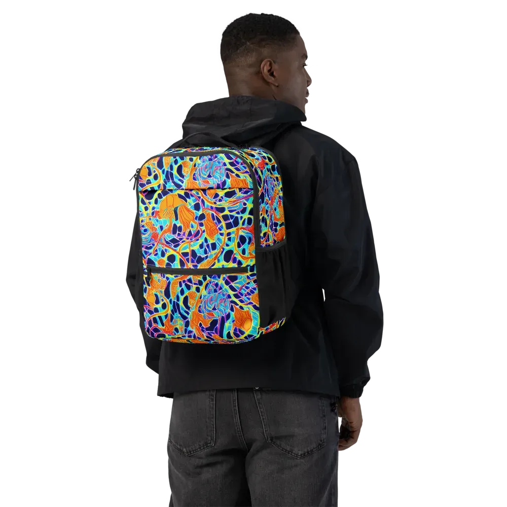 Neon Coral Circuit on Utility Backpack — Back