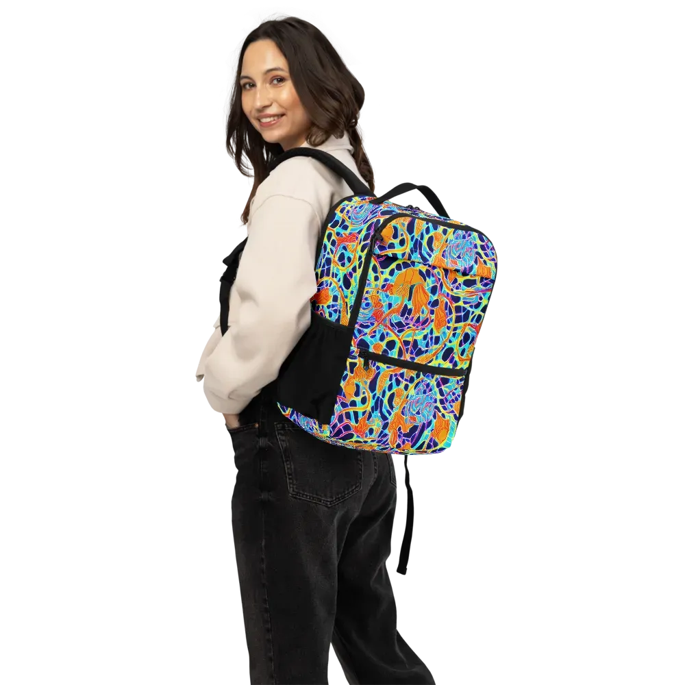 Neon Coral Circuit on Utility Backpack — Back