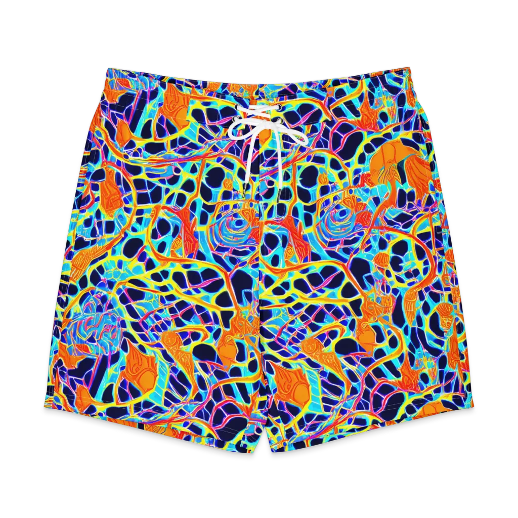 Neon Coral Circuit on Men's Board Shorts — Front