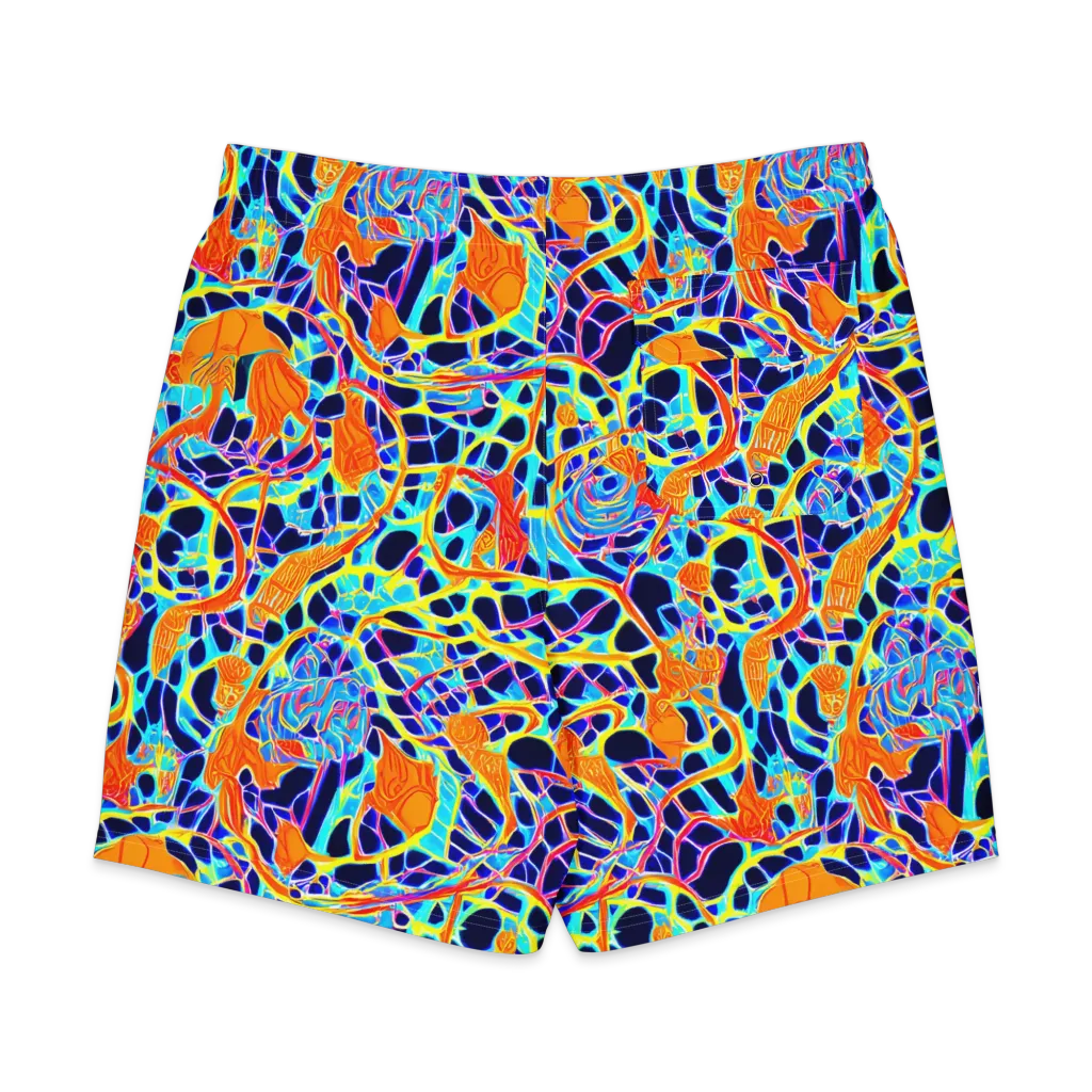 Neon Coral Circuit on Men's Board Shorts — Back