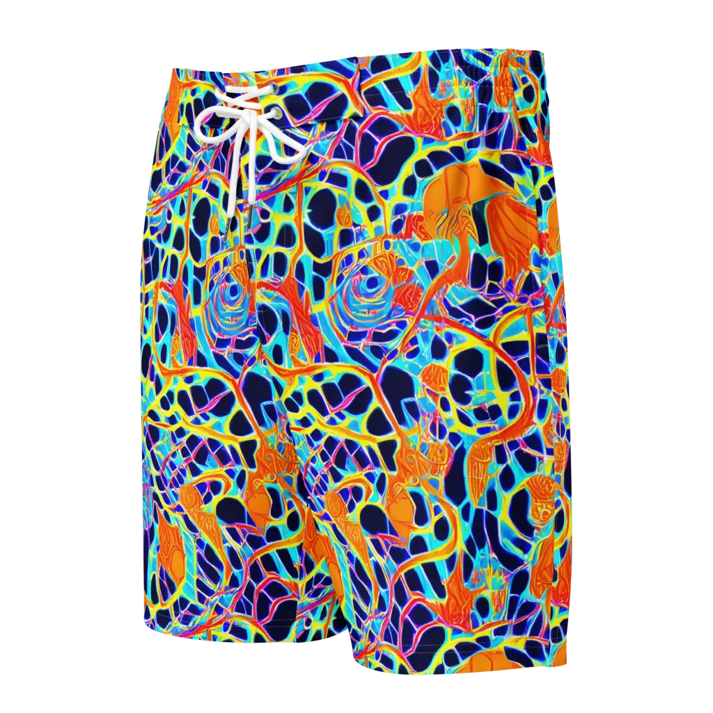 Neon Coral Circuit on Men's Board Shorts — Front