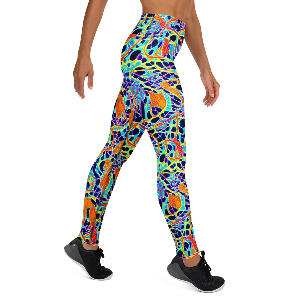 Neon Coral Circuit on Yoga Leggings — Right