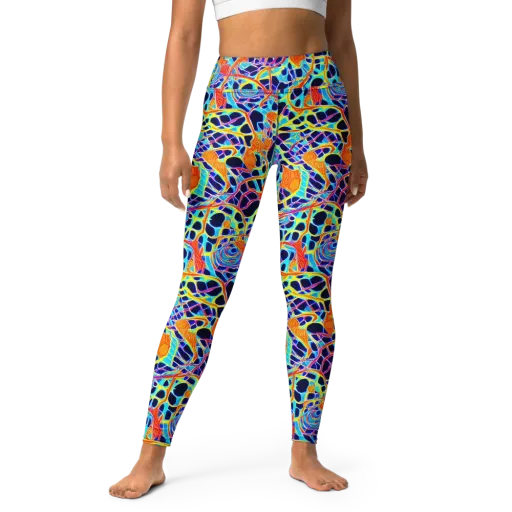 Neon Coral Circuit on a Yoga Leggings