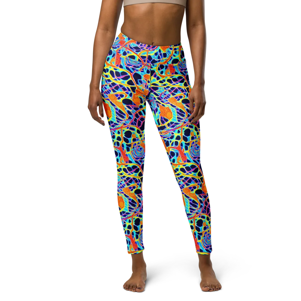 Neon Coral Circuit on Yoga Leggings — Front