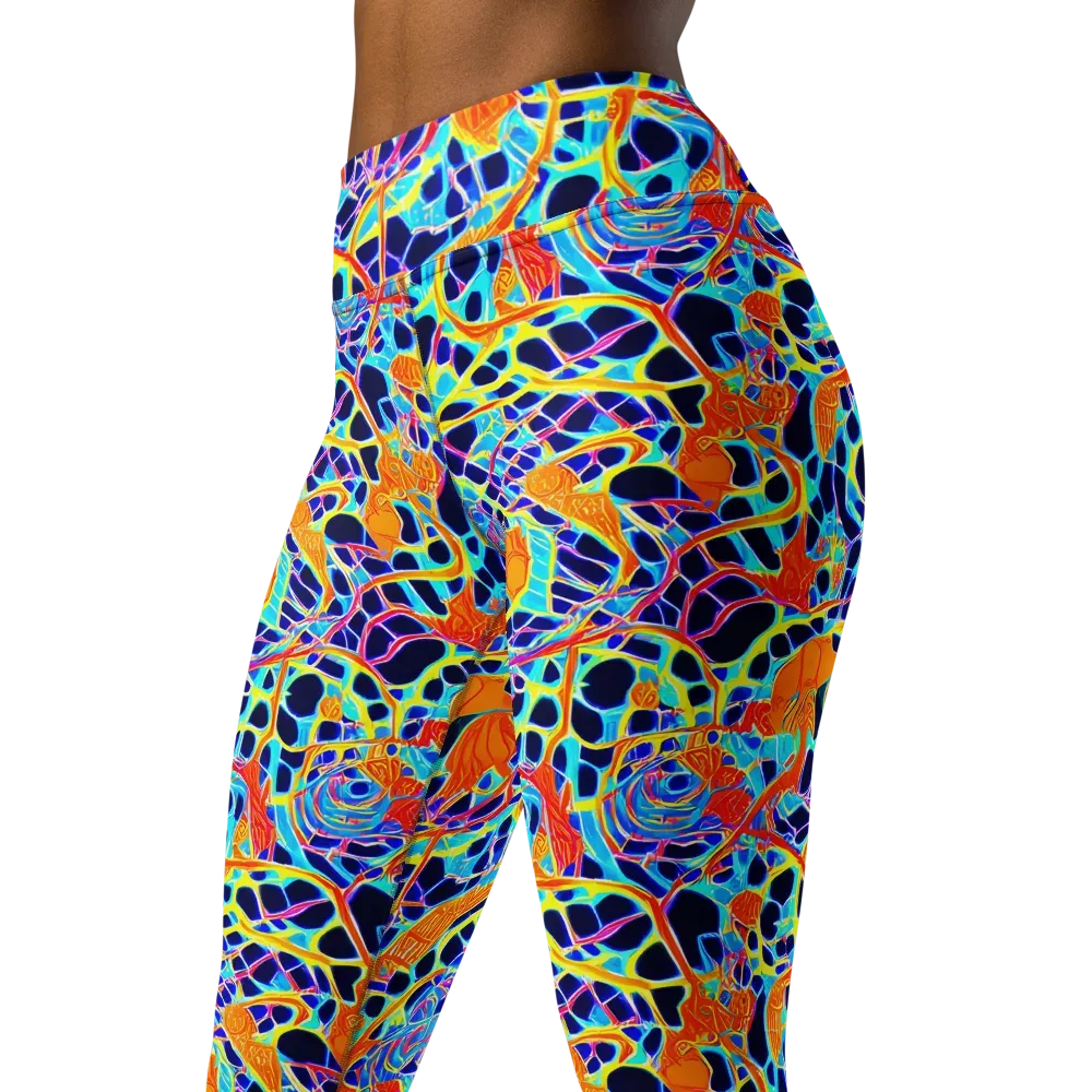Neon Coral Circuit on Yoga Leggings — Left Front