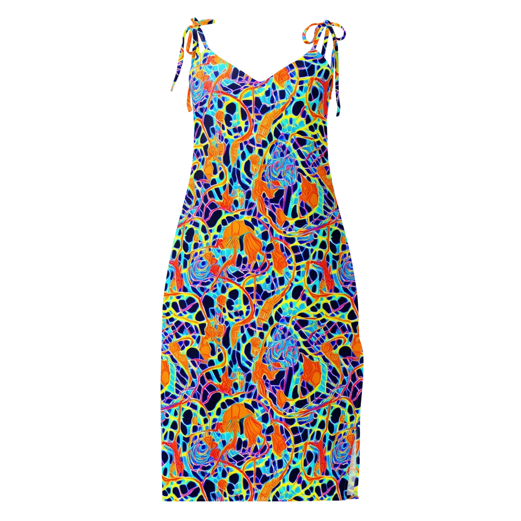 Neon Coral Circuit on Slip Dress — Front