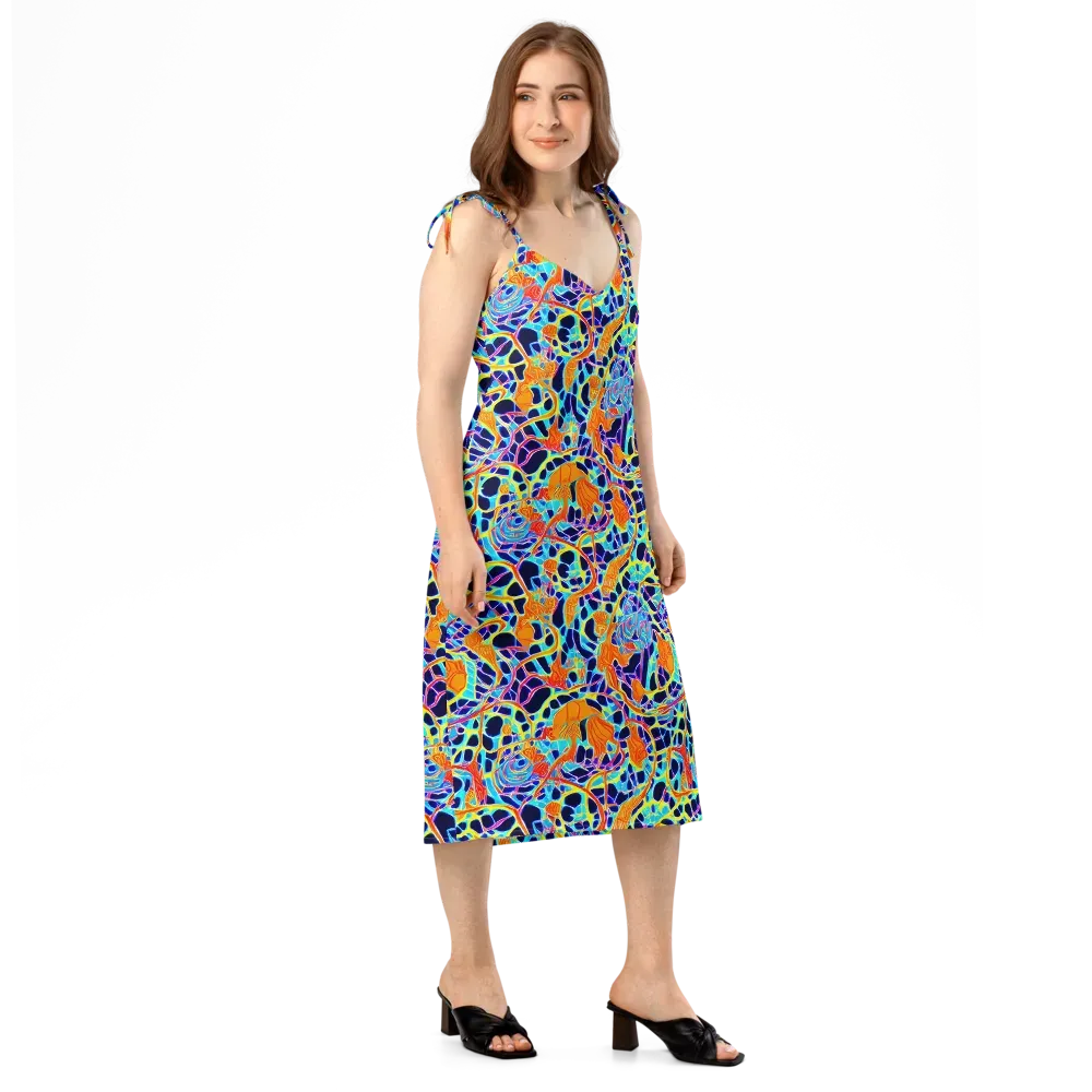 Neon Coral Circuit on Slip Dress — Right Front