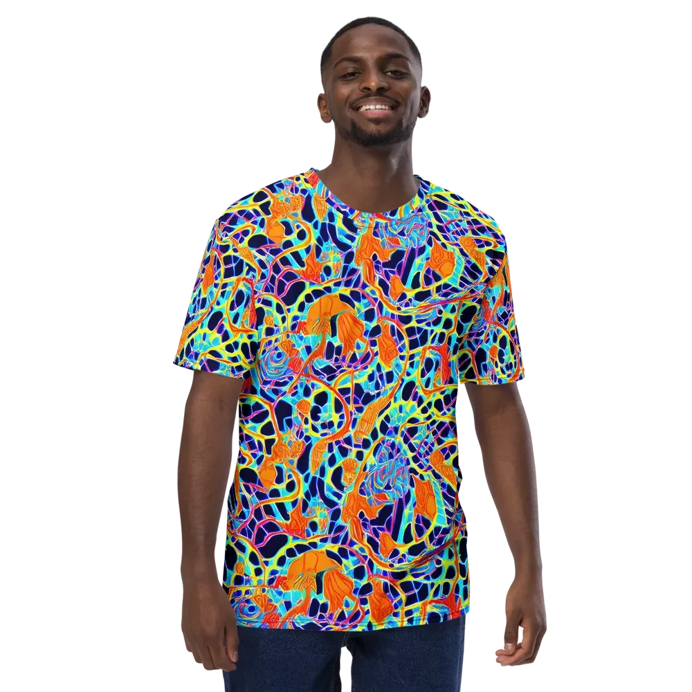 Neon Coral Circuit on Men's Crew Neck T-Shirt — Front
