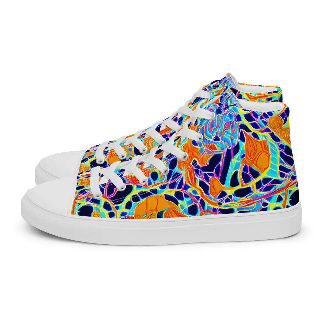 Neon Coral Circuit on Men's High Top Canvas Shoes — Left