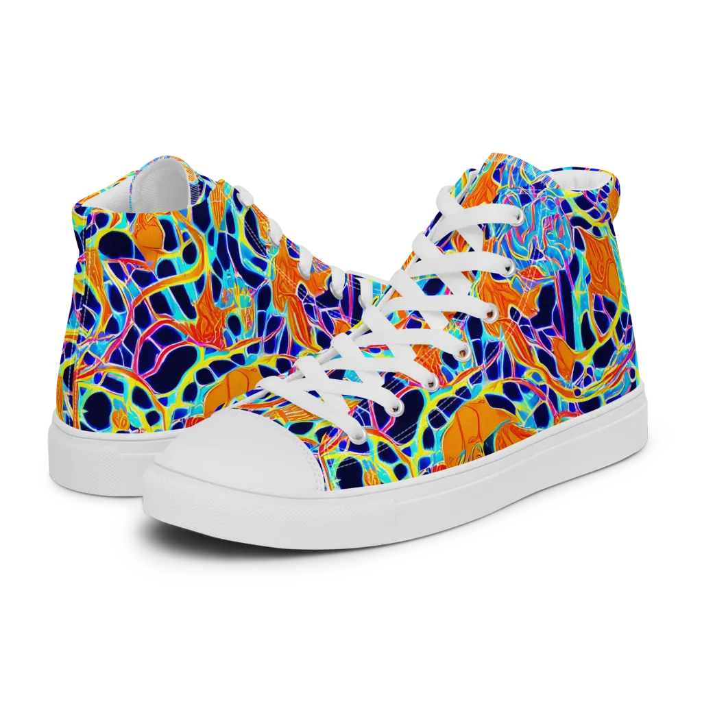 Neon Coral Circuit on Men's High Top Canvas Shoes — Left