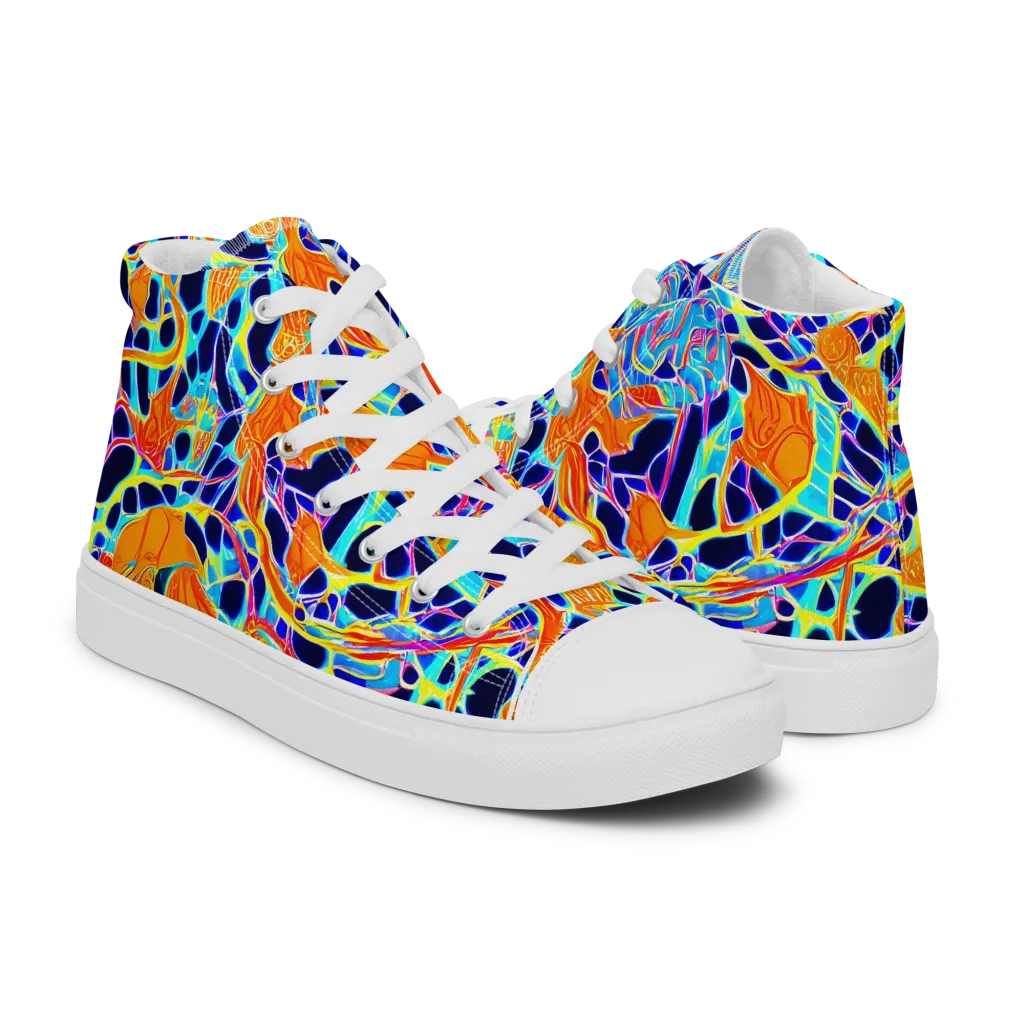 Neon Coral Circuit on Men's High Top Canvas Shoes — Right