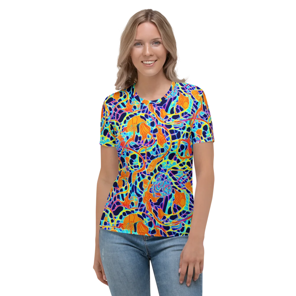Neon Coral Circuit on Women's Crew Neck T-Shirt — Front