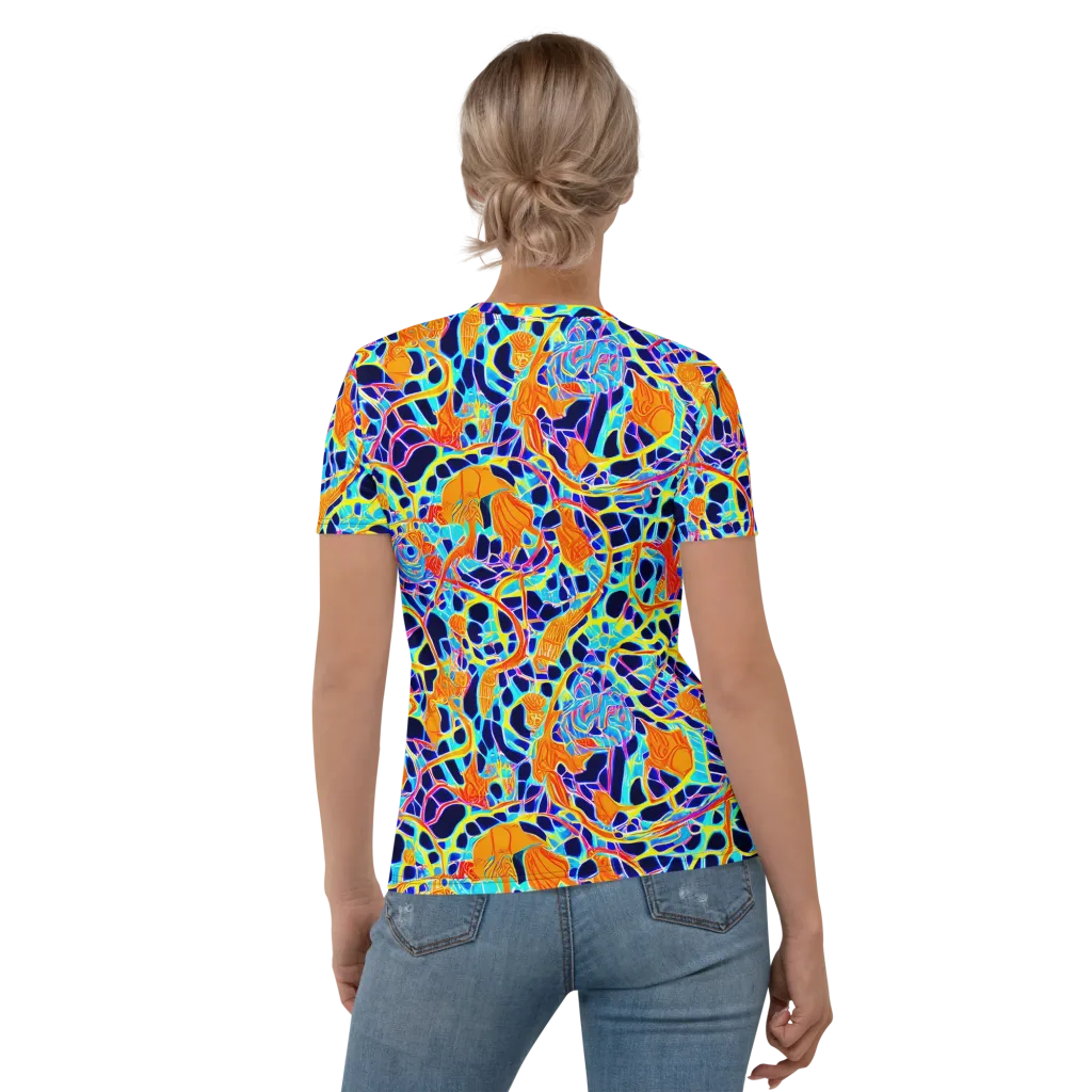 Neon Coral Circuit on Women's Crew Neck T-Shirt — Back