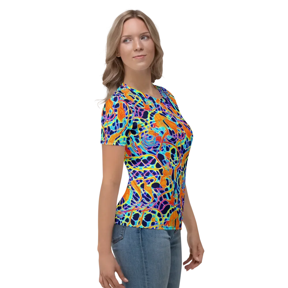 Neon Coral Circuit on Women's Crew Neck T-Shirt — Right