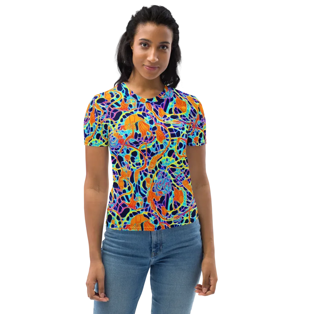 Neon Coral Circuit on Women's Crew Neck T-Shirt — Front