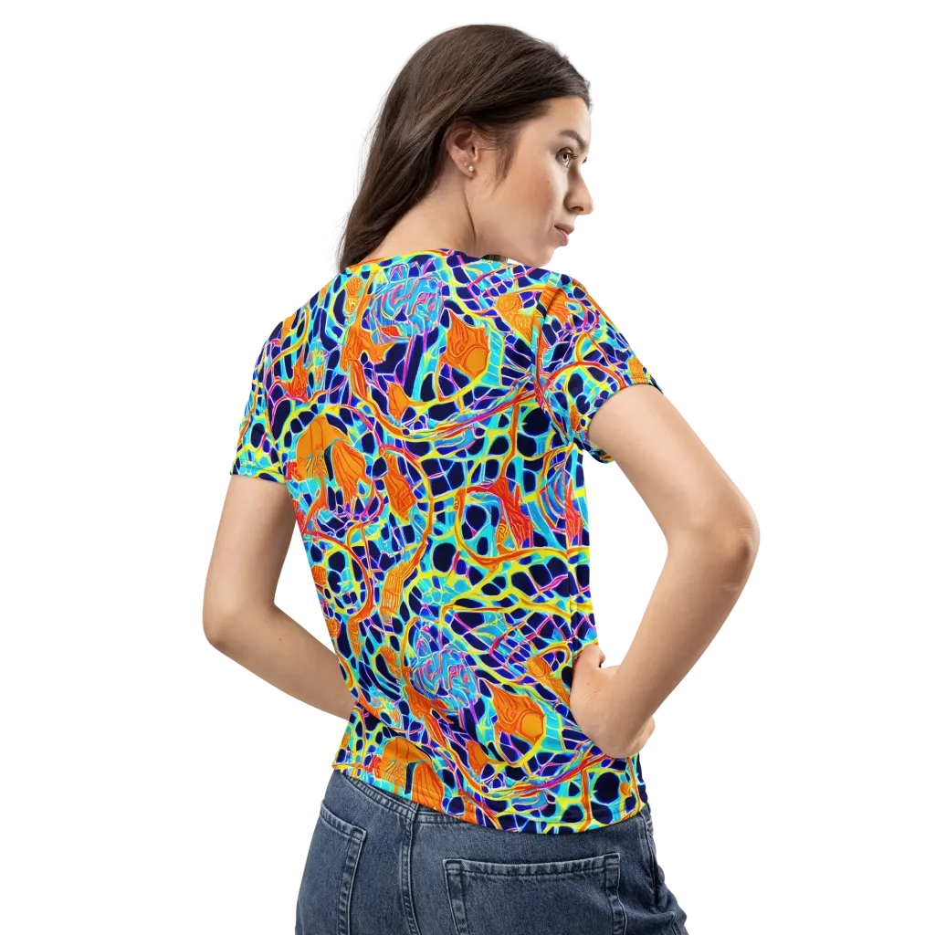 Neon Coral Circuit on Women's Crew Neck T-Shirt — Back
