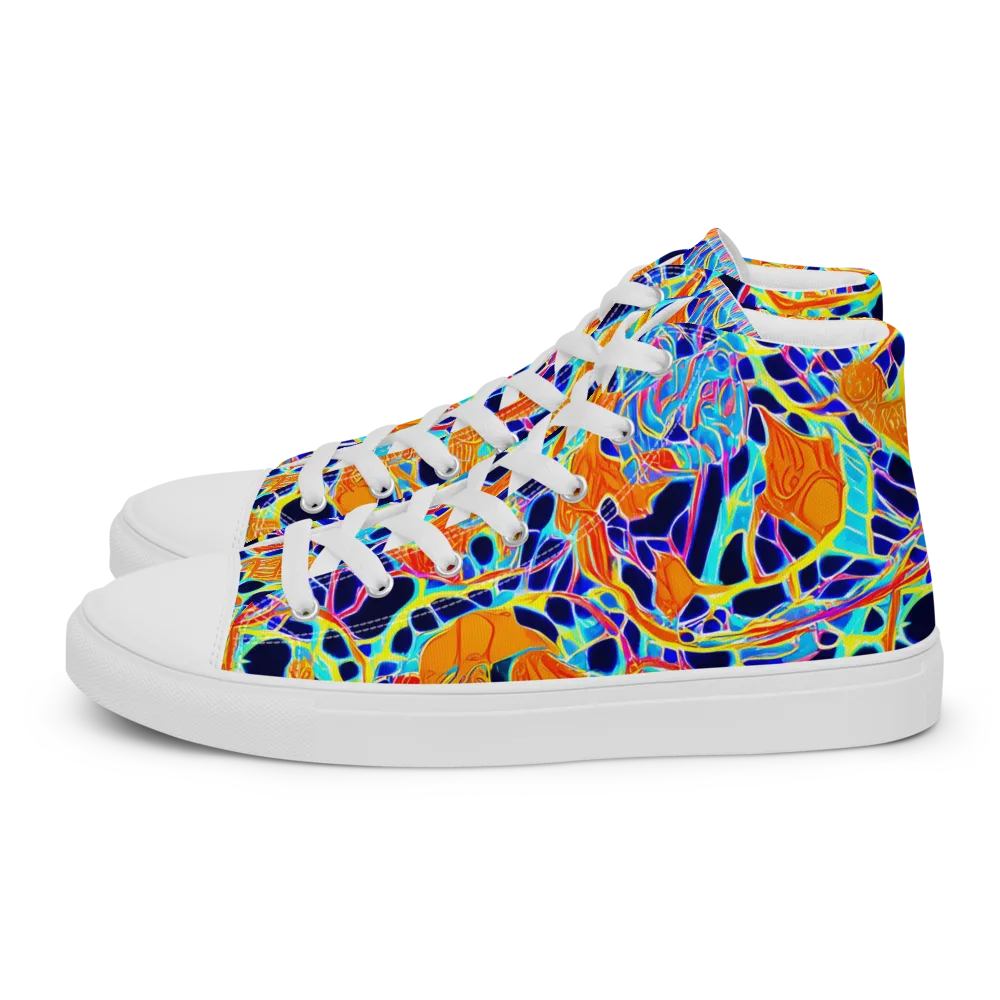 Neon Coral Circuit on Women's High Top Canvas Shoes — Left